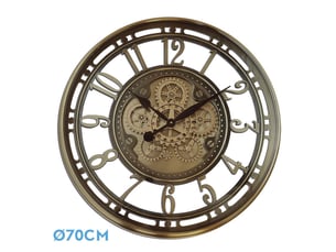 Horloge murale fabrilamp mesina 70 x 70 cm bronze engrenages mobiles