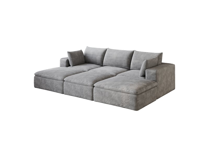 Canapé cloud modulable en velours côtelé gris foncé, 260 cm, coussins amovibles, sans montage - Conforama E