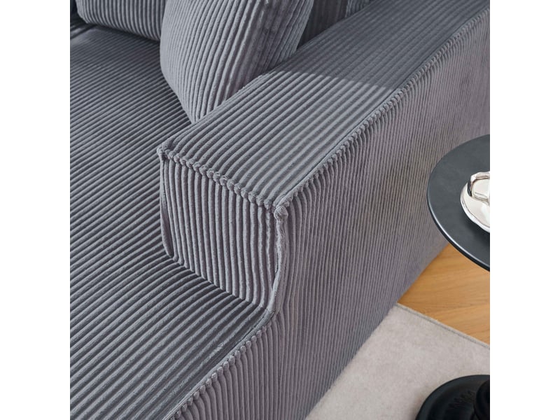  Canapé d'angle modulable en l 2 places 235 x 128 x 60 cm avec chaise longue, confort et doux, velours côtelé, gris  - Conforama R