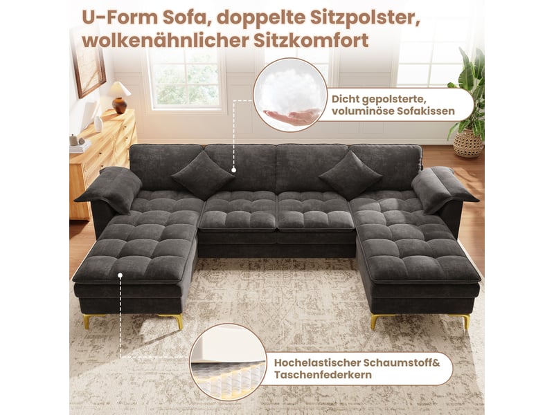  Canapé d'angle en u 4 places modulable gris avec 2 méridiennes  - Conforama D