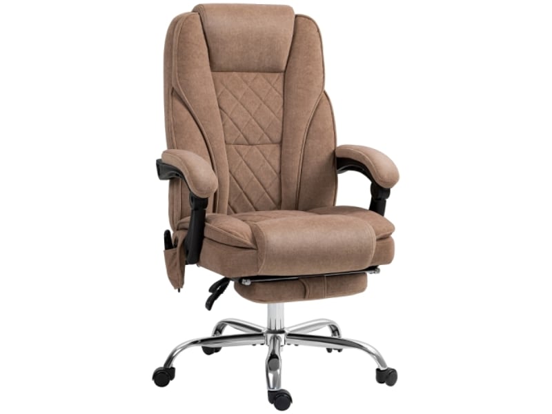 Chaise de bureau ergonomique massante avec repose-pieds, pivotante, à roulettes, marron - Conforama A