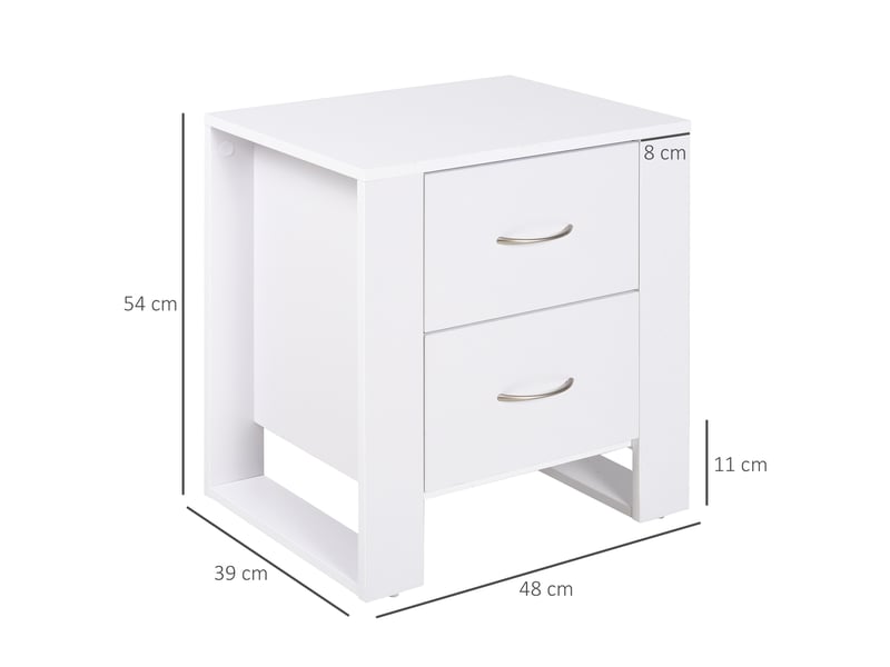  Table de chevet à 2 tiroirs, pieds et socle surélevé, idéale pour la chambre ou le salon. Style moderne, 48 x 39 x 54 cm, blanche.  - Conforama E