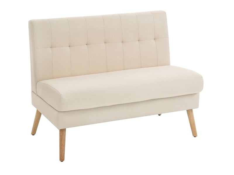  Canapé 2 places 118 x 68 x 90 cm beige, tissu aspect lin et pieds en bois, format compact  - Conforama A