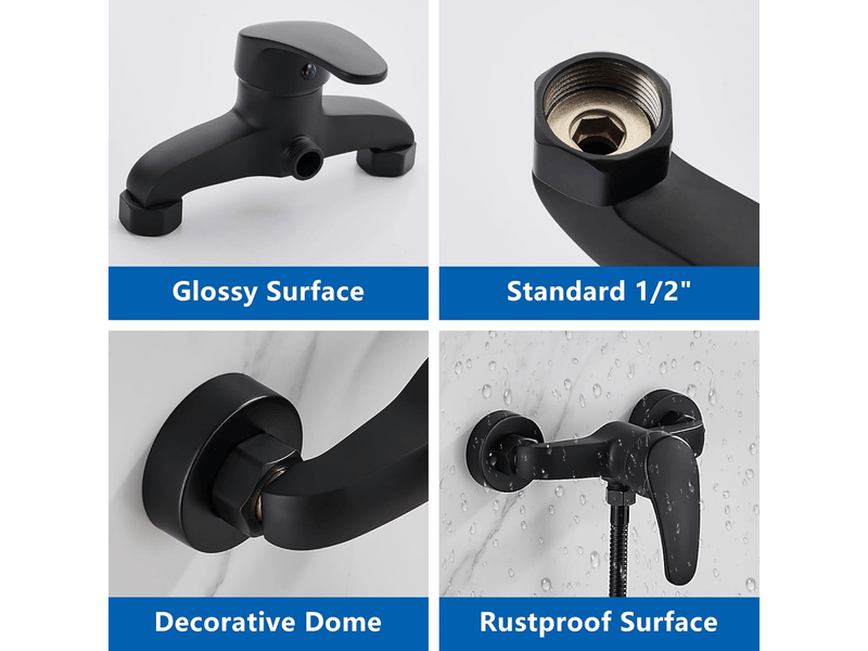  Mitigeur douche laiton noir - robinet baignoire 12 pour salle de bain, chromé, design élégant et moderne  - Conforama B
