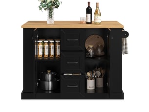 Îlot de cuisine 120x4570x90 cm pliable avec 3 tiroirs noir