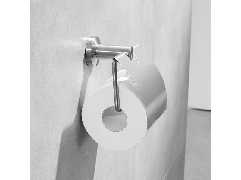  Porte-rouleau de papier toilette avec couvercle, porte-papier toilette brossé, pince en acier inoxydable pour salle de bain  - Conforama D