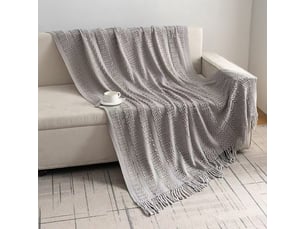 Plaid gris à motifs et franges 127 x 180 cm pazi