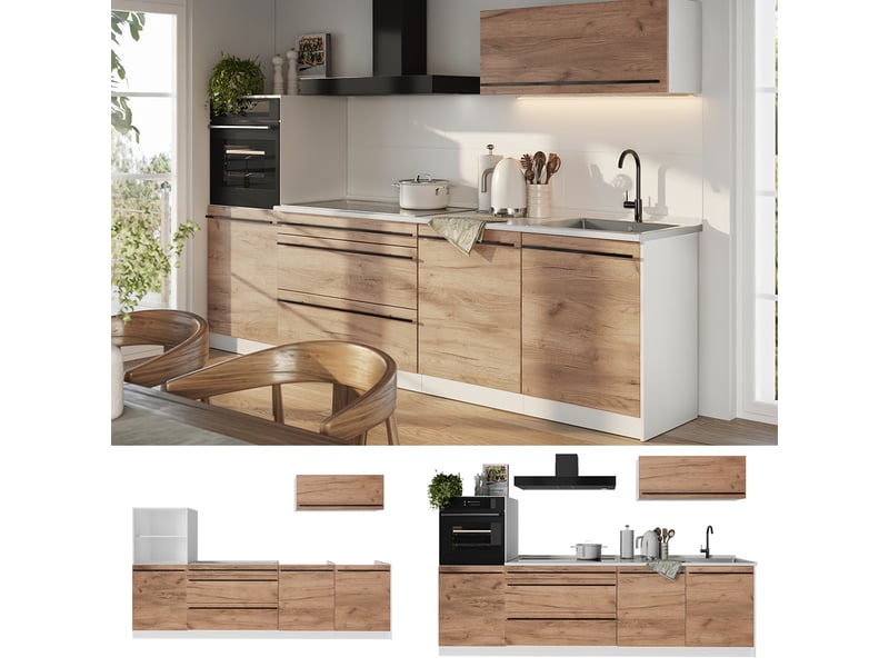  Vicco cuisine, chêne doréblanc, 280cm sans plan de travail  - Conforama D