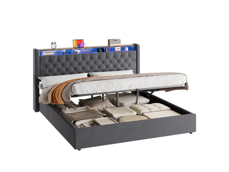 Lit coffre rembourré 180x200 avec tête de lit rangement et coffre de lit cravdom - Conforama A
