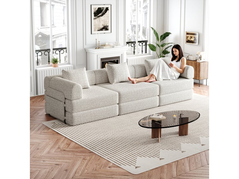  Canapé convertible 2-en-1 en velours côtelé 3 places, rangement dans l'accoudoir, base antidérapante, modulable  - Conforama B