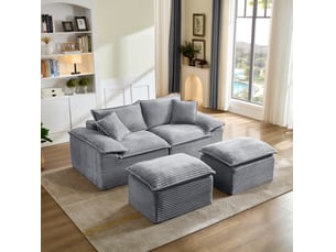 Canapé 4 places avec ottoman en velours côtelé assise profonde gris homvra