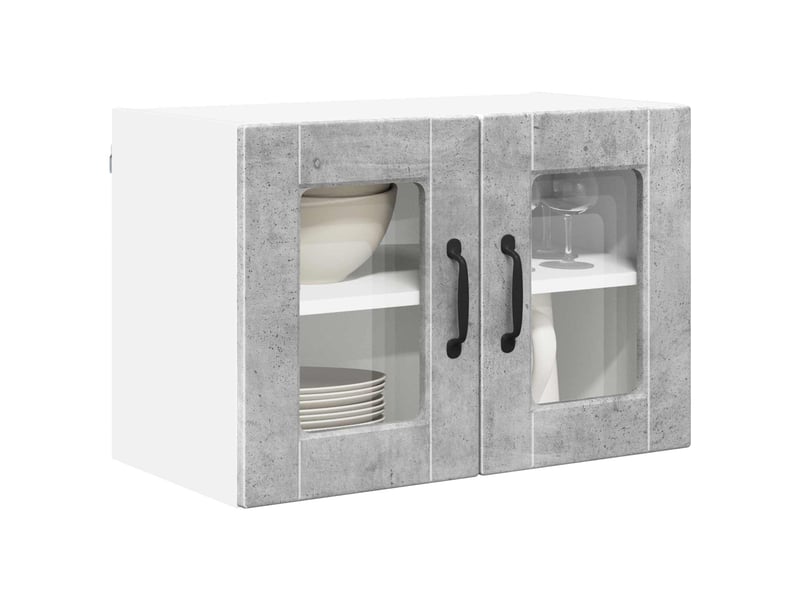 Meuble mural de cuisine, cabinet en verre mural 2 pcs gris béton bois d'ingénierie shl8498 - Conforama C