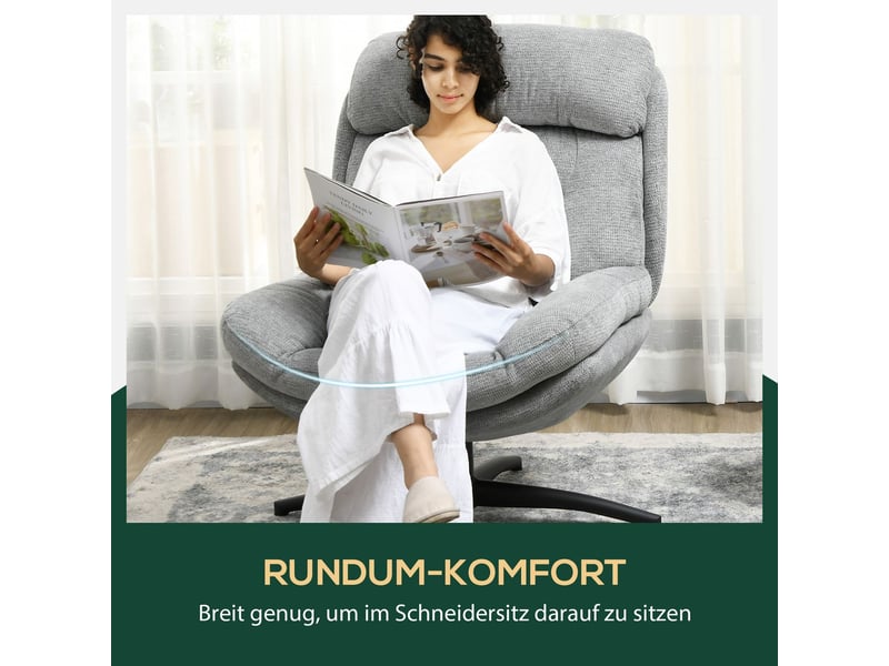  Chaise fauteuil pivotant revêtement aspect chenille déperlant assise rembourrée accoudoir intégré  - Conforama D