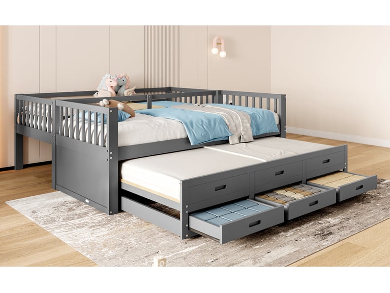  Lit superposé 90 × 200 cm, 3 tiroirs, forme maison, échelle, gris  - Conforama B