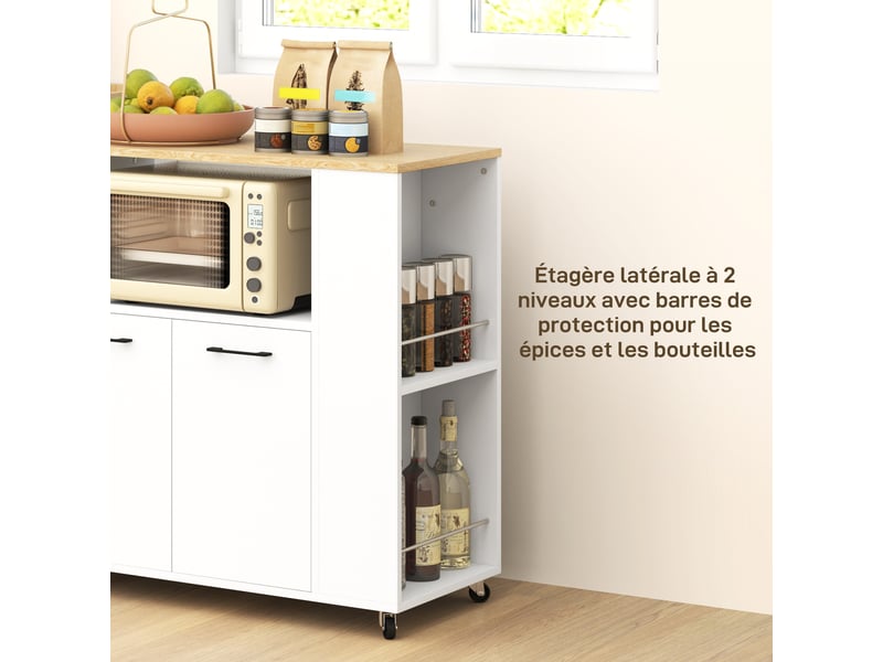  Desserte de cuisine à roulettes avec placard et étagères blanc 75 x 40 x 80,5 cm  - Conforama E