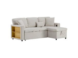 Canapé d'angle gauche convertible   3 places Tissu beige
