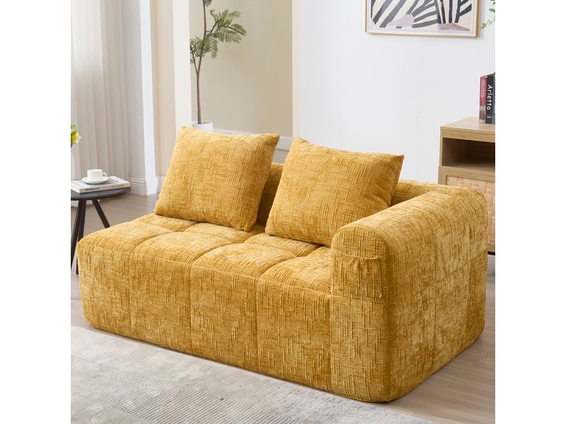  Canapé droit fixe 2 places tissu jaune canapé compressible - Conforama B