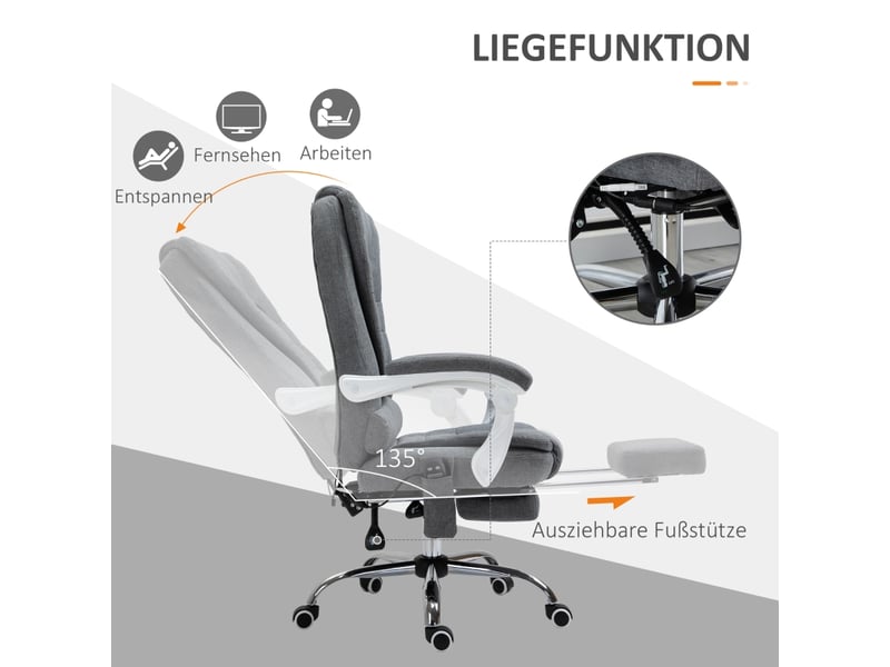  Fauteuil de bureau massant avec chauffage lombaire, gris polyester  - Conforama D
