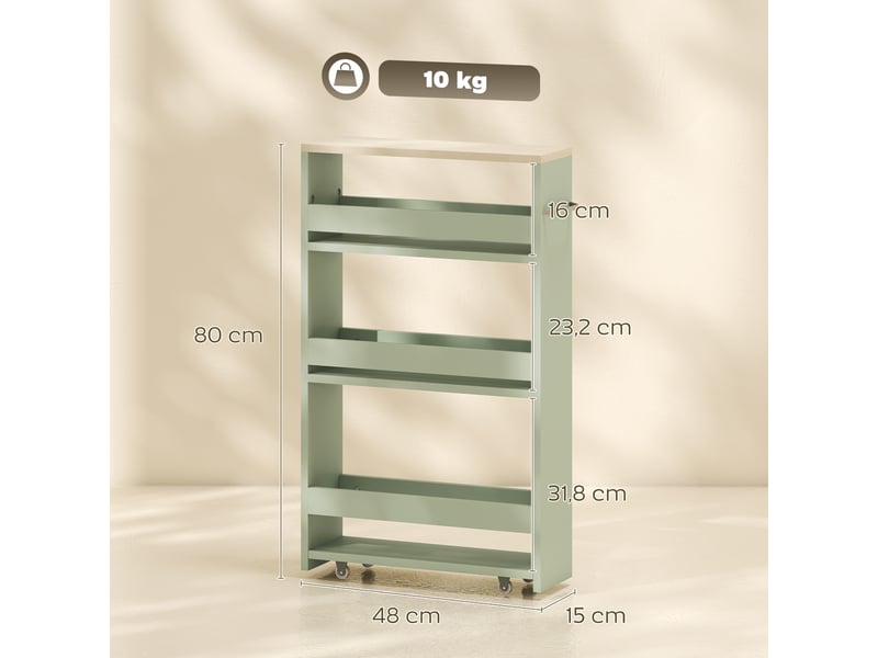  Chariot de rangement à 3 niveaux chariot de stockage étagère sur roulettes avec poignée - vert 48 x 15 x 80 cm  - Conforama C