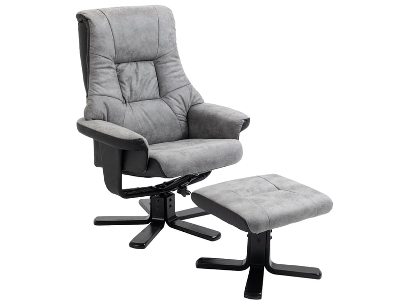 Fauteuil relax pivotant à 360° avec dossier inclinable à 135° et pouf repose-pieds en microfibre grise - Conforama A