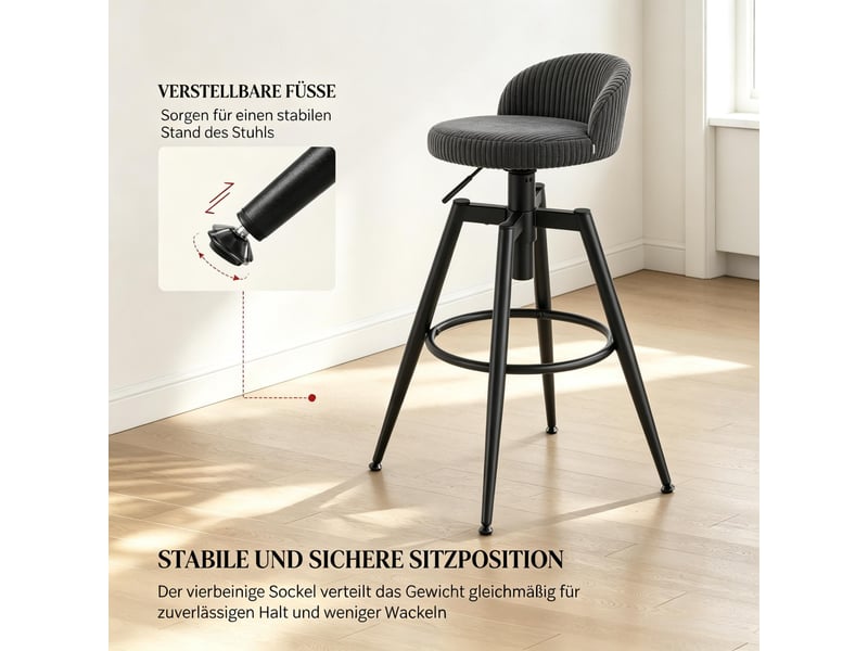  Lot de 2 tabourets de bar réglables et pivotants en velours côtelé gris T5828P581365 - Conforama E