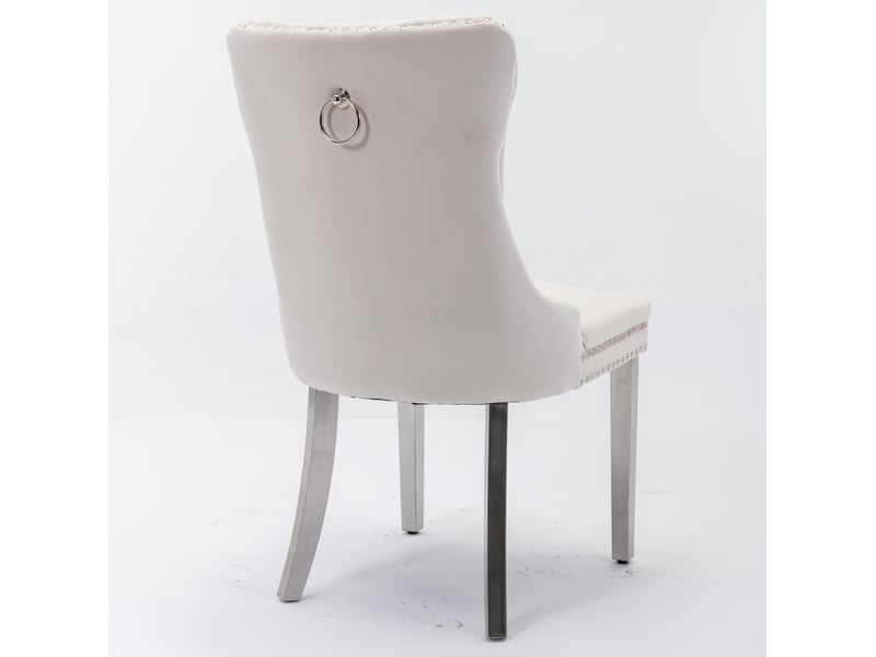  Lot de 2 chaises de salle à manger en velours beige et chromé  - Conforama A