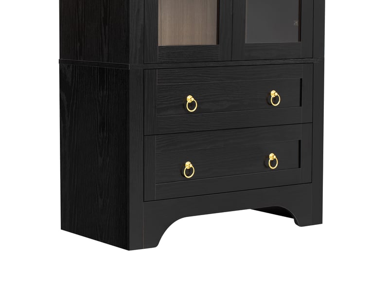  Buffet haut vitré avec 2 tiroirs, étagères réglables et niche ouverte pour cuisine et séjour, 76,2 × 40,1 × 180 cm  - Conforama E