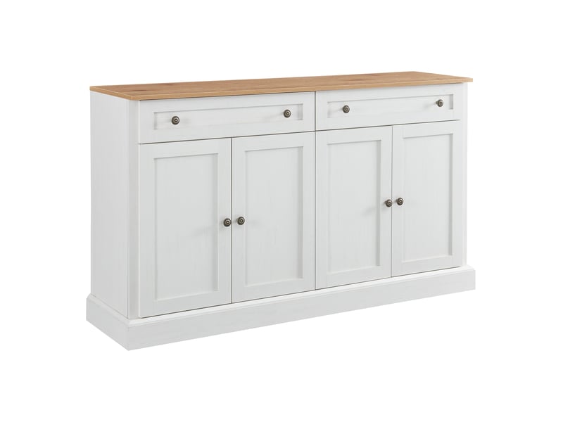  Grand buffet 4 portes et 2 tiroirs 150 x 40 x 86 cm, blanc antique et bois naturel Jamama eleni - Conforama A