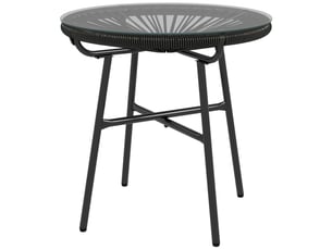 Table 50 x 50 x 50 cm style bohème usage extérieur rotin pe plateau en verre trempé résistance aux intempéries coloris noir