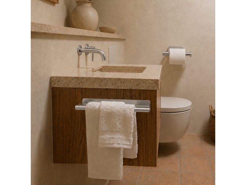  Porte serviette adhésif mural salle de bain ou cuisine 2 barres, sans perçage - acier inoxydable - chrome  - Conforama E
