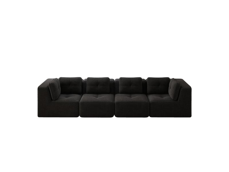 Canapé modulable 4 places, avec 4 coussins moelleux, antidérapant, sans montage, 386x104x69cm, noir velours côtelé - Conforama A