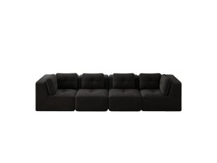 Canapé modulable 4 places, avec 4 coussins moelleux, antidérapant, sans montage, 386x104x69cm, noir velours côtelé