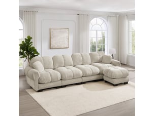 Canapé d'angle compressé réversible fixe <strong>MAISENTIEL</strong> <strong></strong> 4 places Tissu beige clair