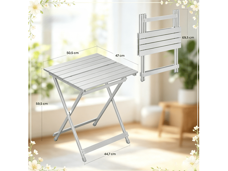 Table de jardin pliante extérieure en aluminium argenté 47x50,5x59,5 cm - Conforama C