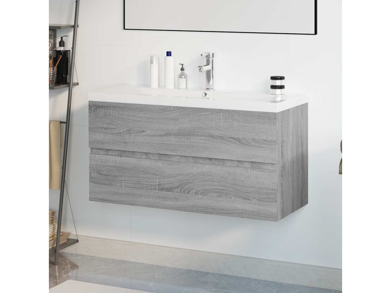  Meuble de lavabo avec bassin intégré sonoma gris bois d'ingénierie shl6499  - Conforama B