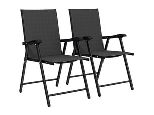 Lot de 2 chaises de jardin pliantes 58x62x97 cm dossier haut avec accoudoirs métal noir