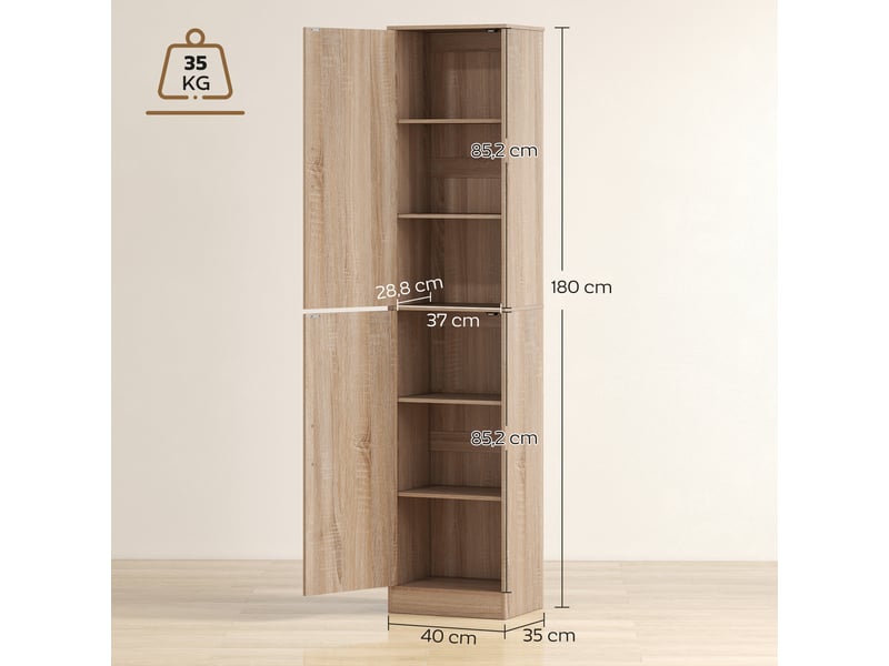  Colonne de salle de bain 2 portes 4 étagères réglables 40 x 35 x 180 cm  - Conforama C