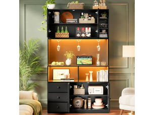 Armoire de cuisine haute avec vitrine, éclairage led rgb et prises usb, 100 x 40 x 180 cm, noir
