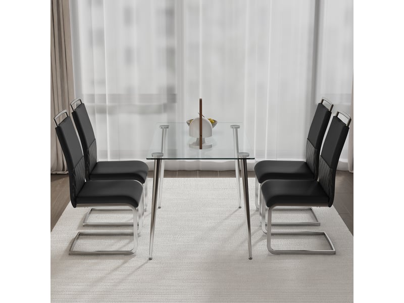  Lot de 2 chaises de salle à manger à dossier haut en similicuir pu noir  - Conforama D