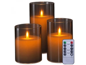 Lot de 3 bougies à led, flamme vacillante, luminosité réglable - minuterie 2, 4, 6, 8h - gris