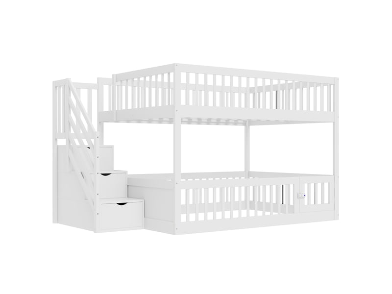  Lit superposé blanc 140x200 cm – échelle de sécurité et tiroirs intégrés, rangement pratique  - Conforama A