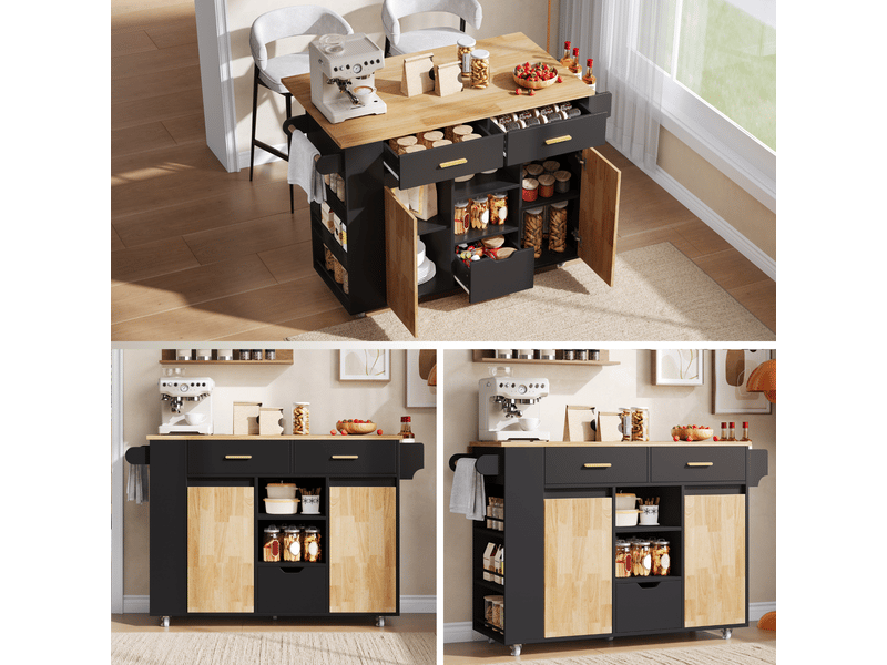  Îlot de cuisine mobile avec plan de travail rabattable, chariot de rangement en mdf, 120x71x90 cm  - Conforama C