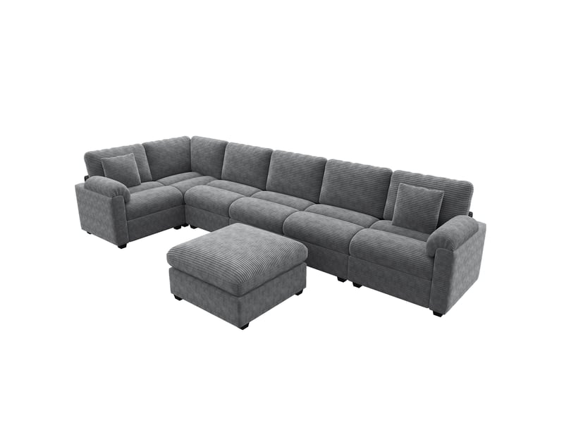  Canapé d'angle modulable 7 places 274,5 × 210,5 cm en velours côtelé, gris IKSETERA TRADING LTD - Conforama R