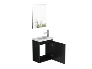Meuble vasque suspendu 40 cm avec lavabo céramique et miroir noir brillant gain de place