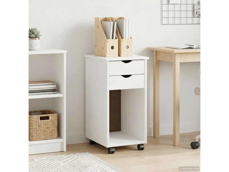  Caisson roulant de bureau, meuble de rangement 34 x 39 x 65,5 cm pin massif blanc  - Conforama B