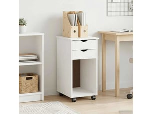 Caisson roulant de bureau, meuble de rangement 34 x 39 x 65,5 cm pin massif blanc
