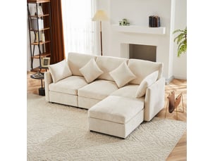 Canapé droit convertible HAVRYA 4 places Tissu beige
