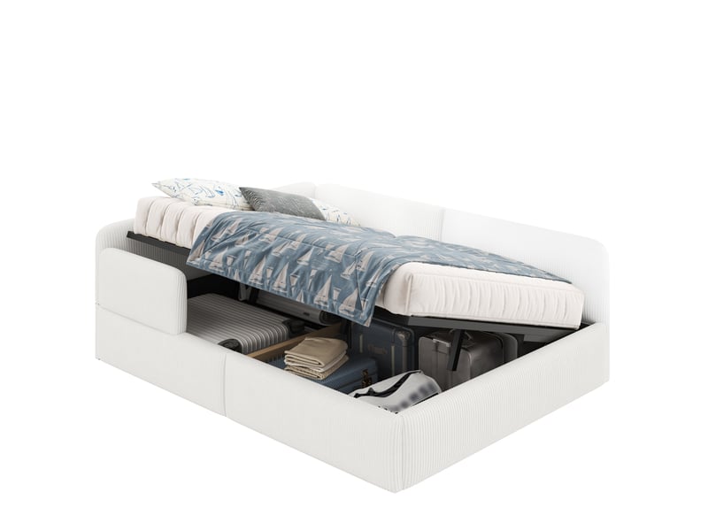  Lit banquette coffre 140x200 cm, banquette-lit, espace inférieur modulable, support à lattes stable, design moderne, velours côtelé blanc CozyNest - Conforama A