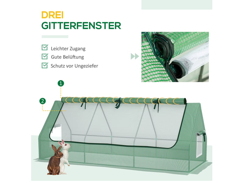 Mini serre de jardin 240x90x90 cm – verte – toit enroulable, fenêtres en maille, bâche pe anti-uv - Conforama E