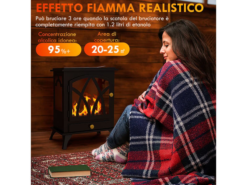  Cheminée à bioéthanol sur pied avec brûleur de 1,2 l et couvercle de 25 m², 45 x 28 x 54 cm, noire  - Conforama D